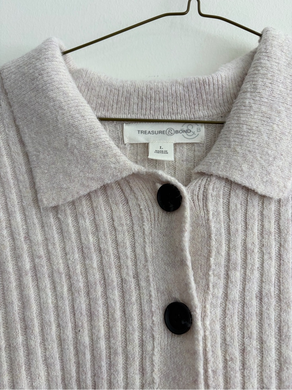 Treasure & Bond Light Beige Ribbed Button-Up Cardigan - Picture 2 of 3